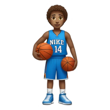 A teenager with brown hair who plays basketball with nike and a blue jersey with the number 14 written on it in the style of IOS sticker