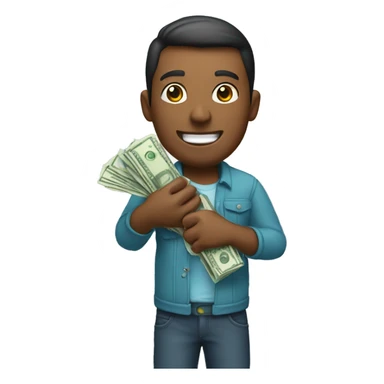 a man holding money,  while holding a water gun and smiling sticker