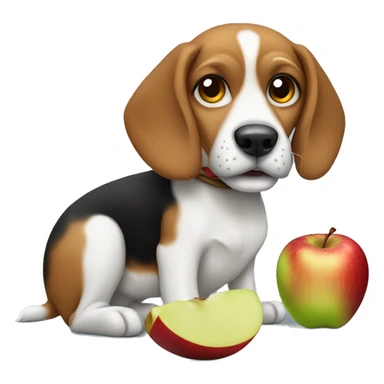 A beagle dog eating an apple sticker