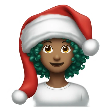 Unisex person short curly dark green hair in a red Santa hat  sticker