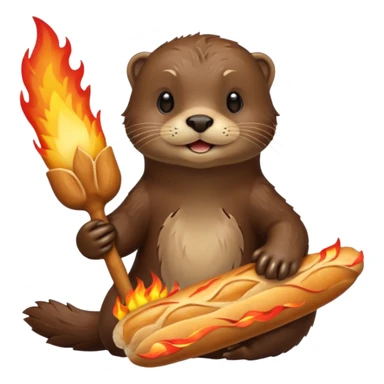 Otter rise of castles game themed. Holding a baguette as a sword. Flames around  sticker