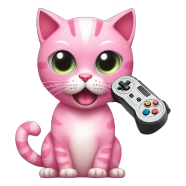 Pink cat with angry face playing with a video game controller y que tenga la cara furiosa como con fuego en los ojos sticker