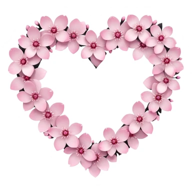 goth sakura heart, heart made of white sakura petals with pink accents, remove background sticker