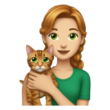 Girl with caramel Brown hair and Green eyes Holding a Bengal cat With Green eyes  sticker