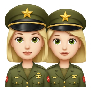 one emoji (female) wearing Army combat uniform and a second emoji (male) wearing the army green service uniform sticker