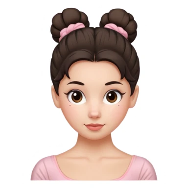 white girl a single messy ballet bun, dark hair,  sticker