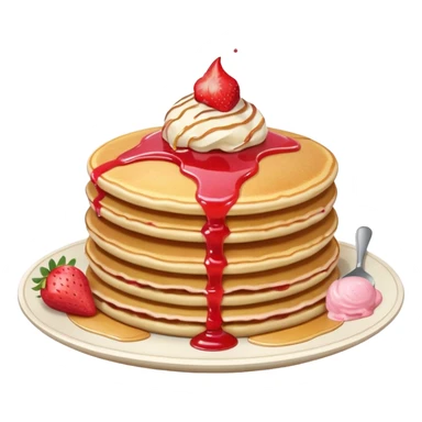 a stack of pancakes with strawberry ice cream sticker