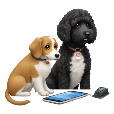 Black labradoodle texting a corgi  sticker