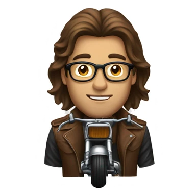 Man with long brown hair and glasses riding a motorcycle sticker