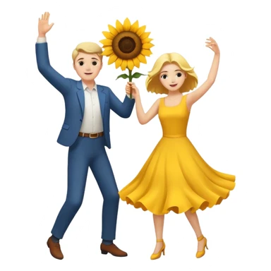 White man and white woman dancing with a sunflower sticker