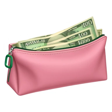 Forest Green Australian $100 long rectangle money notes overflowing in a pink pouch sticker