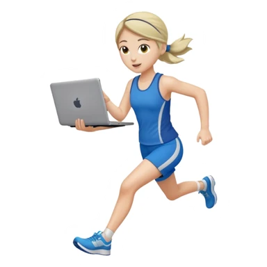 olive running holding a laptop sticker
