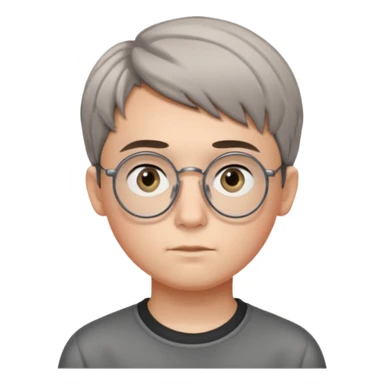 GREY HAUR teen boy with medium short middle parted hair, GREY eyes, round Glasses looking judging to the Side sticker