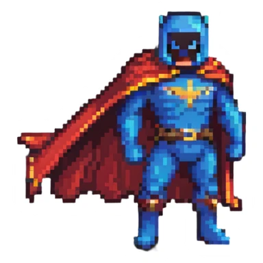 austincredible as a pixel art character with a cape, dynamic stance sticker
