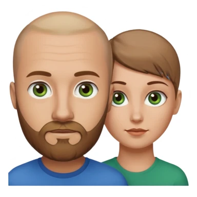 Man on left with shaved head with dark blonde beard and blue eyes and woman on the right with brown hair green eyes  sticker