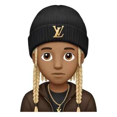 black boy with blonde and black dreads wearing louis Vuitton black beanie   sticker