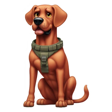 Desert storm hot Clifford the big red dog muscled with tattoos on arms book illustration as a military call of duty character standing alone sticker