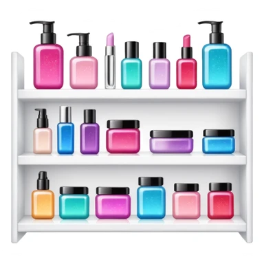 single white shelf with few beauty products and sparkles sticker