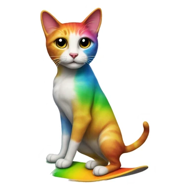 rainbow cat standing on a surfboard sticker