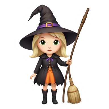 witch with pointed hat and broom sticker
