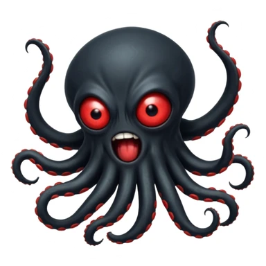 aggressive 8-tentacled black cyclops alien, black body, one big evil red eye in the middle, attacking from a side angle, no arms or legs, emoji style sticker