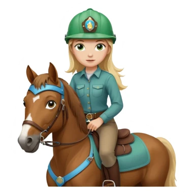 una ragazza bionda con occhi azzurri/verdi sopra un quarter horse con criniera marrone sticker