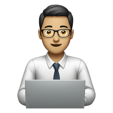 Asian office worker wearing glasses using laptop sticker