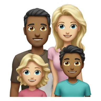 father with dark hair and mother with blond hair and two children sticker