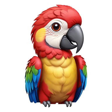 Cinematic Realistic Cute Macaw Portrait Emoji, Head tilted playfully and inquisitively, featuring a compact, lively build with intricately detailed, vivid scarlet and blue feathers and a charming, expressive face with round, sparkling eyes full of tropical wonder, rendered with realistic texture and vibrant natural hues, high shine, affectionate and spirited, styled with a touch of whimsical rainforest charm, soft glowing outline, capturing the essence of a mischievous yet lovable macaw that seems poised to flutter playfully into your arms! sticker
