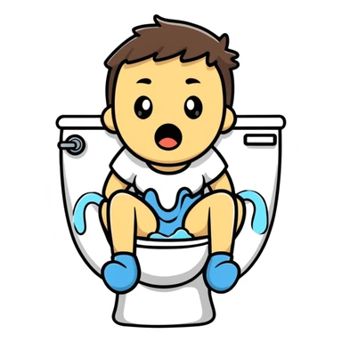 A person with a shocked expression sitting on toilet feeling the splash sticker