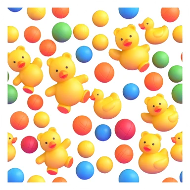 Colorful toys scattered together - teddy bear, rubber duck, toy blocks, ball, and action figures sticker