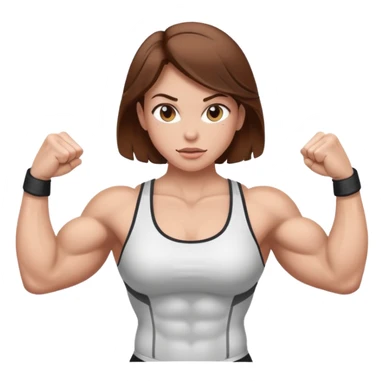 Strong muscle girl brown hair flexing white sticker