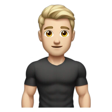 Confused Pale skinned Fit Man With the biceps and dark brown hair in black shirt, gray sports shorts and white Sneakers sticker