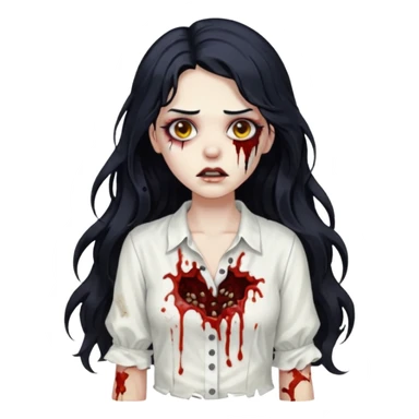 garota zumbi com cabelo preto ondulado longo blusa branca sticker