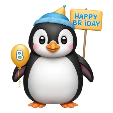 penguin holding a "Happy B-Day" banner, cushion style sticker