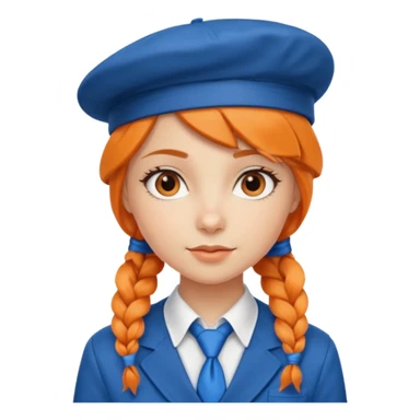 orange braided hair girl, wearing Blue Necktie and a berret Hat sticker