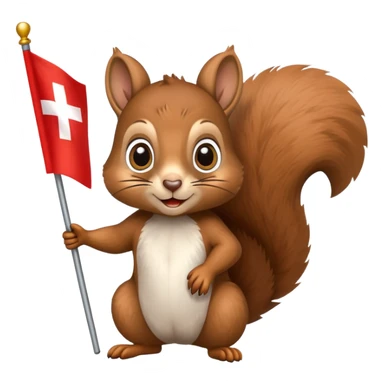 a squirrel with big eyes with a swiss flag sticker