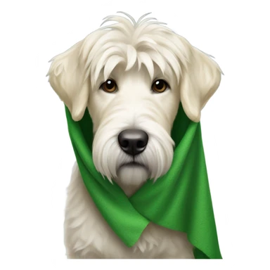 White Wheaten dog wrapped in a green blanket with its tongue sticking out sticker