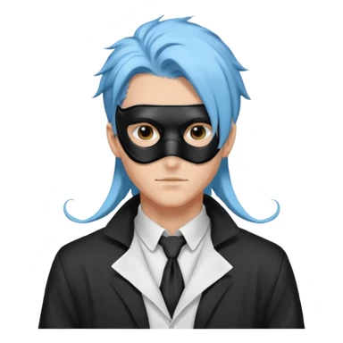Handsome sexy adult anime man with light-blue hair and a black bird beak mask that covers whole face, wearing a white lab coat, long thin hair tendrils on the sides sticker