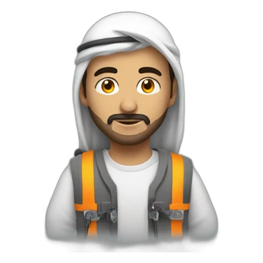 arab man in bulky vest with electrical wires connecting pockets sticker