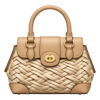 A 3D cartoon woven handbag with interlaced fiber details, neutral tones, Memoji-style realism. sticker