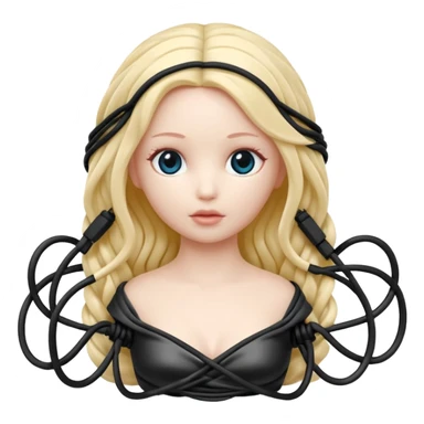 Plastic doll tightly bound with tangled AUX cables. sticker