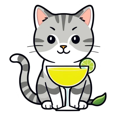 Grey tabby cat drinking a margarita sticker