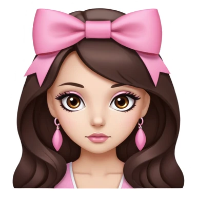 pretty pink bow long hair brunette baddie with eyeliner and brown eyes sticker