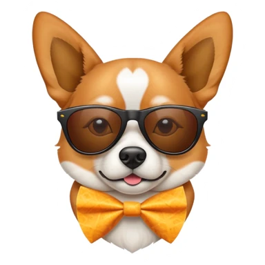 Make a dog with sunglasses dorito ears and a white nose sticker