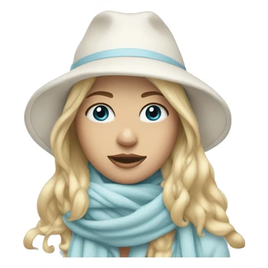 blonde girl in a white hat and pastel blue scarf covering half of her face sticker