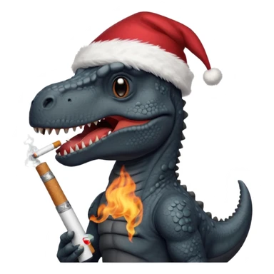 Black dinosaur in a Santa hat smoking a cigarette  sticker