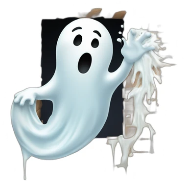 ghost stuck halfway in a wall ejecting a spray of white milky substance forward from stomach area sticker