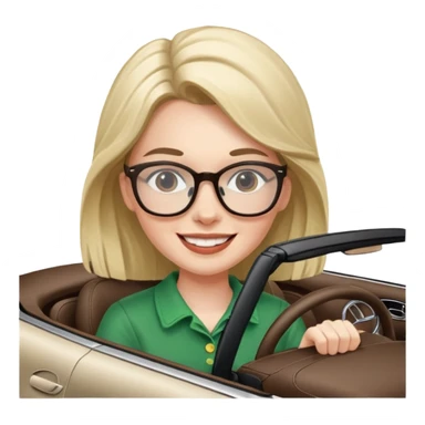 Irish girl smile with glasses driving fast in a Mercedes convertible sticker