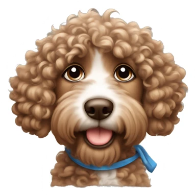  brown doodle with the cutest puppy face but with curly hair that’s half brown half white and with blue eyes  sticker